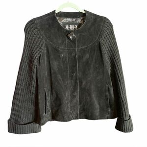 Ami Y2K Vintage Black Leather Knit Sweater Jacket Sz S